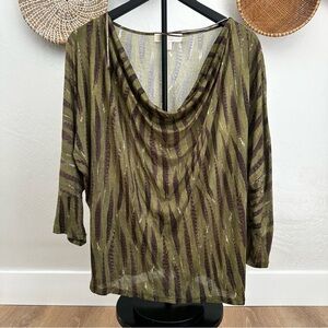 Michael Kors Olive and Brown Patterned  Blouse. Size Large.